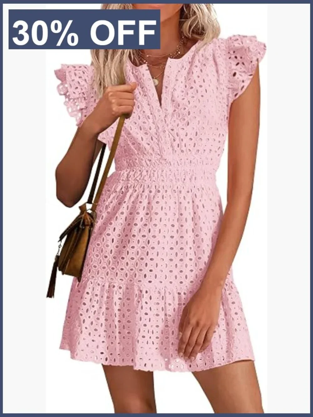 Women's Boho Eyelet Cap Sleeve V-Neck Mini Sundress